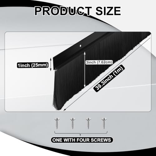 Door Sweep Brush Aluminum, 0.75 x 36 Inch, Black, 4 Set - color: Black, size: 3 x 39.3 Inch