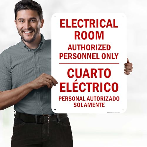 Electrical Room Authorized Personnel Only Bilingual Sign, 18x24 Inches, 55 mil thick HDPS (high density polystyrene), Made in USA by My Sign Center - size: 18x24 Polystyrene