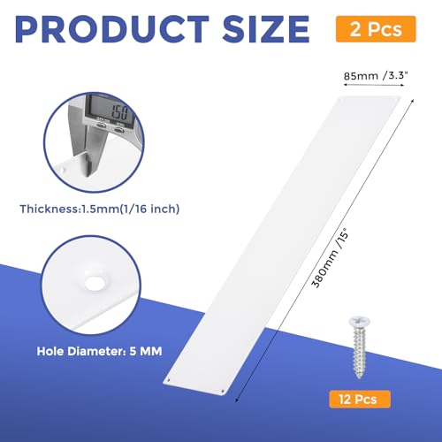2 Pcs Push Door Plate - 3.3 x 15 Inches Door Push Plate (White) - color: White