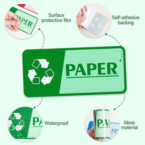 4PCS Recycle Stickers for Trash Bins,Self-adhesive Waterproof and Fade Resistant Trash Recycle Stickers, Recycling Labels for Trash Can for Home, Office, Apartment, Hotel, School and Public Area - color: paper Recycle Stickers