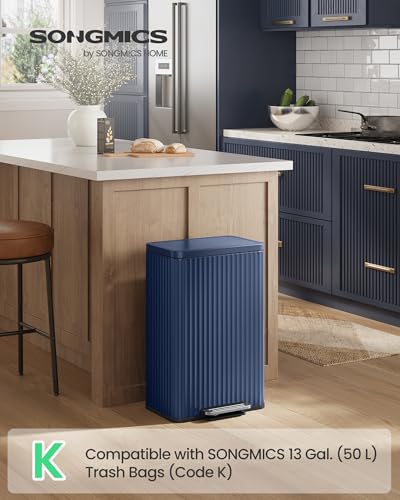 SONGMICS Trash Can, 13 Gallon (50 L), Stainless Steel, with Lid, Pedal - color: Midnight Blue, size: 13 Gallon