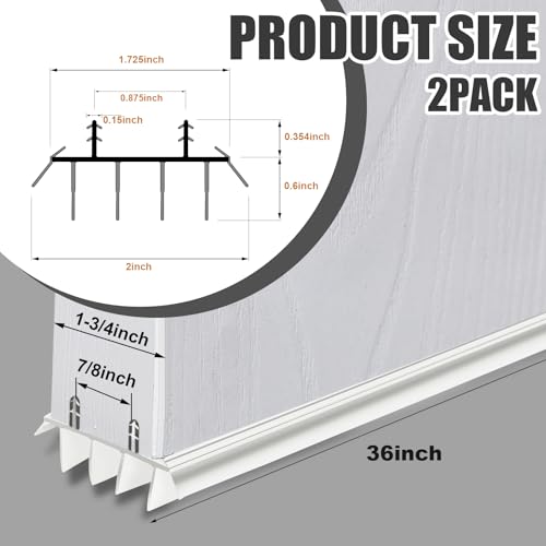 Pushglossy 2 Pcs Door Bottom Seal with Vinyl Fins Threshold Strip,White - color: White