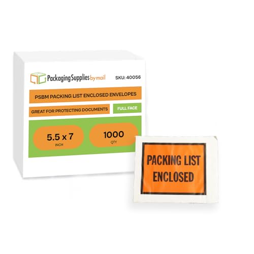 PSBM 1000 PCS, 7 x 5.5 Inch Orange Full Face Packing List Enclosed Bags, Shipping Mailing Envelopes and Packing Slip Pouches for Mailing Labels, Invoices and Documents - size: 7.5" x 5.5" / Top Load
