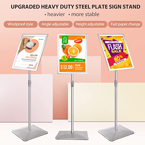 11"x17" Pedestal Poster Stand with Heavy Duty Solid Steel Base, Adjustable Floor Standing Sign Holder for Vertical and Horizontal Display, Silver 3Pack - color: Silver, size: 11"x17"-3Pcs
