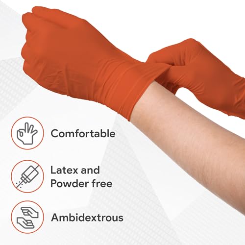 WECARE 8 Mil Nitrile Gloves - Heavy Duty Mechanic Gloves, with Diamond Grip - Powder and Latex Free Disposable Gloves - color: Orange, size: XX-Large