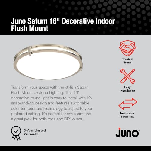 Juno Saturn Flush Mount Ceiling Light with Switchable Color Temperature (2700K-5000K), 16-Inch, Brushed Nickel - color: Brushed Nickel, size: 16-Inch