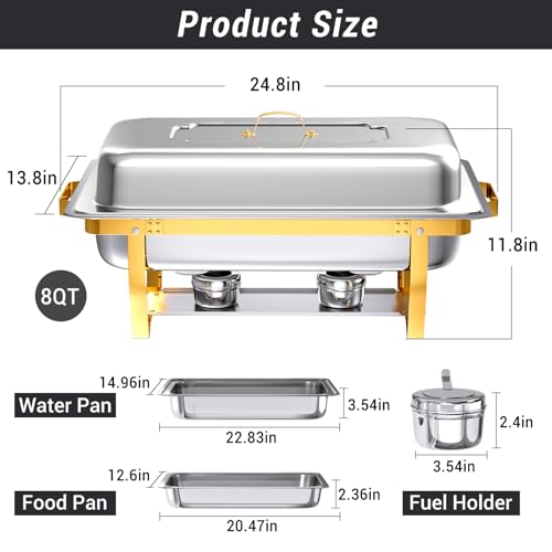 Chafing Dishes for Buffet, 8 Qt Food Warmers 4 Pack 4 Pans Half Gold - color: Half-Gold