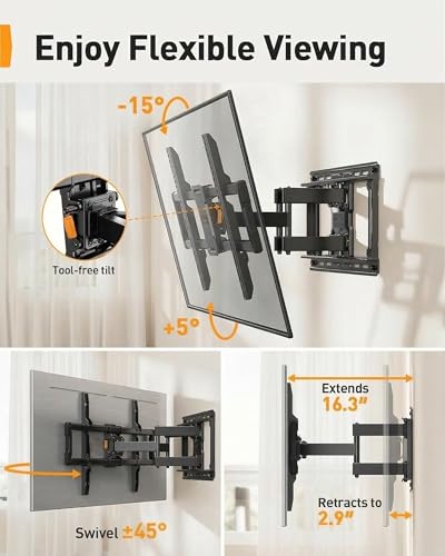 Perlegear TV Wall Mount Full Motion for 42–97 inch TVs up to 132 lbs - size: Fits 42-97" TVs / Max 16" Wood Stud