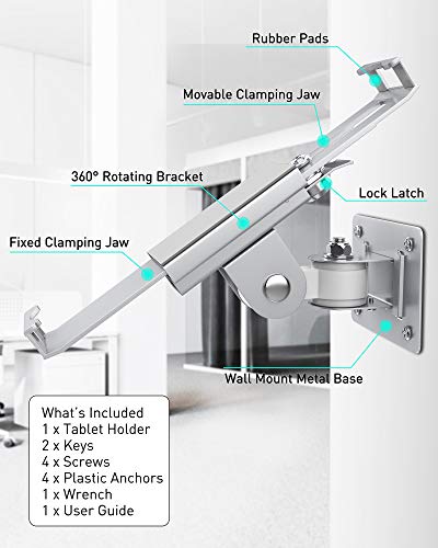 AboveTEK Tablet Wall Mount -360° Rotation iPad Wall Holder for Retail & Business, Anti Theft iPads Stand Fits 7"-11" Tablets Including iPad Pro/Air/Mini, Galaxy Tab - Security Lock & Key - (Silver) - color: Silver