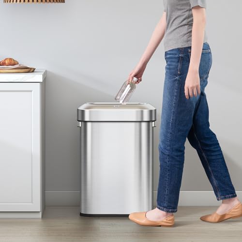 EKO Urban 16 Gallon/60 Liter Open Top Stainless Steel Slim Commercial Trash Can, Tall Kitchen Trash Bin, Heavy-Duty Commercial Grade Large Garbage Bin for Home, Office, Hotel, Cafe, Restaurant, Dorm - color: Stainless Steel, size: 60 Liter, Slim