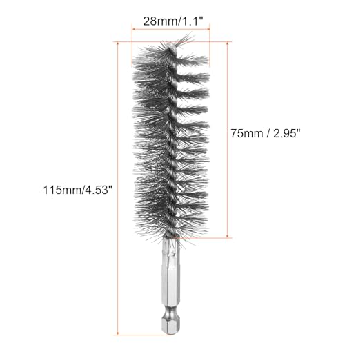 HARFINGTON 6Pcs 304 Stainless Steel Bore Brush 28mm Dia 4.5" Long Cleaning Twisted Wire Brush with Handle 1/4" Hex Shank for Tubes Ports Bearings, Silver - size: 28mm