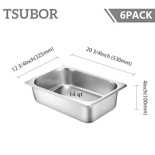 6 Pack Hotel Pans Full Size 4" Deep Stainless Steel Steam Table Pan w/Lids - color: 1/1, size: 4'' Deep