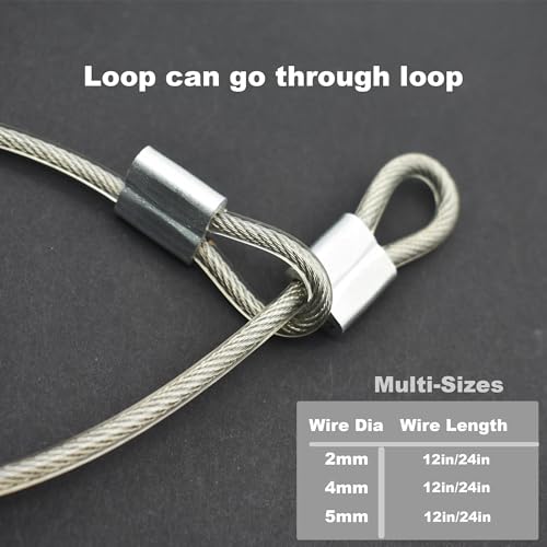 10 Pcs 2mm Wire 24 inch Vinyl Coated Stainless Steel Cable with Loops Short Wire Rope Lanyard Lock Security Chain Link for Outdoor Gates, Clear (2mm x 24inch) - color: Clear, size: 2mm(T) X 24 in(L) 10PCS