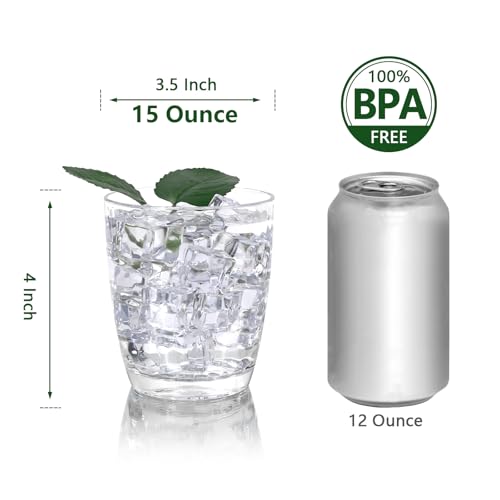 15-Ounce Plastic Tumblers (Set of 6), Reusable Plastic Mugs, BPA-Free Acrylic to Drink Mugs, Shatter Resistant, Textured Interior, Dishwasher Safe (Clear Color, 15 Ounce) - color: Clear Color, size: 15 Ounce