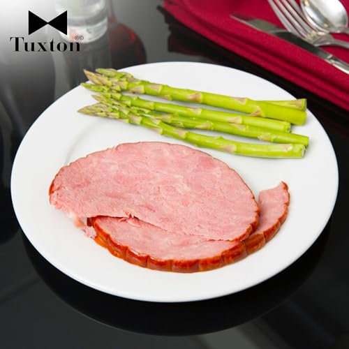 Tuxton China ALA-094 Plate, 9-1/2" Diameter, Round, Wide Rim, Rolled Edge, Microwave and Dishwasher Safe, Oven Proof, Fully Vitrified, TuxCare, Healthcare, Alaska, Porcelain White, Pack of 24