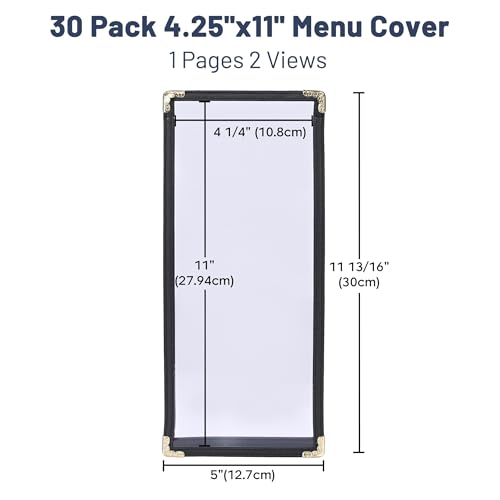 WeChef 30 Pcs 4.25 x 11" Restaurant Menu Covers Single Page 2 View Menu - size: 4.25x11" - 2 View