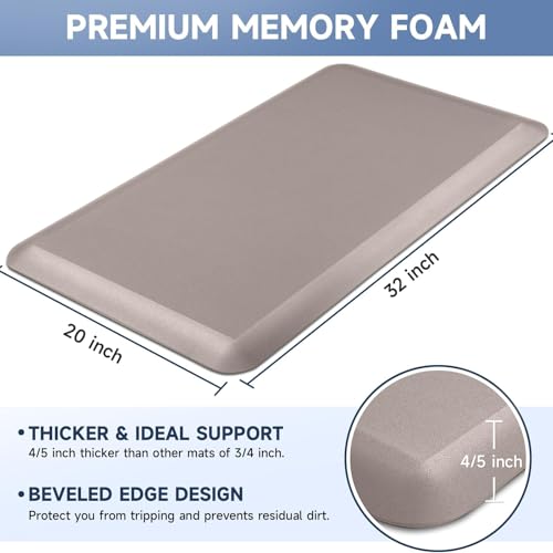 4/5 Inch Thick Kitchen Mats for Floor, StepRite Kitchen Rug for Standing - color: Khaki, size: 32"L x 20"W x 0.8"Th