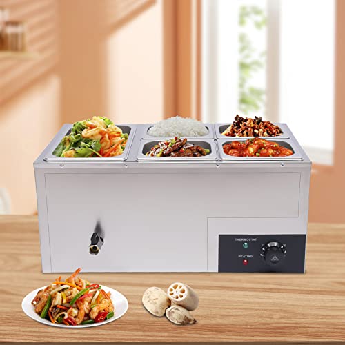 5 Pan Commercial Food Warmer Countertop with Lids, Electric Food Warmer Steam Table, 600W Professional Buffet Servers and Warmers Stainless Steel Buffet Bain Marie with 86-185°F Temp Control - color: 5 Pan
