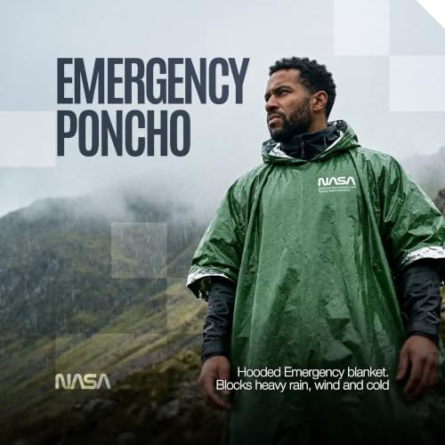 NASA Emergency Poncho – Anti-Tear Mylar™ Blanket (4-Pack, Mission Green) - color: Mission Green