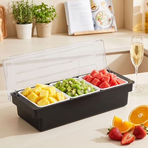 Ice Chilled Condiment Caddy with 3 Removable Trays and Lids - size: 3-Compartment Condiment Holder