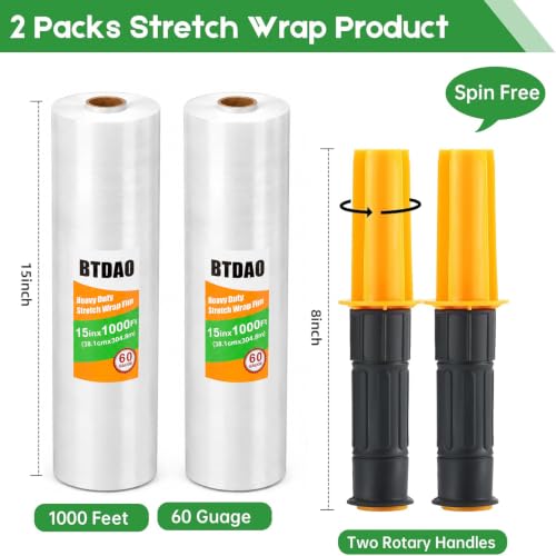2 Rolls Stretch Wrap 15"x1000 Feet Stretch Film Shrink Wrap Packing Moving Suppliers for Shipping Moving Suppliers Packing Pallet Wrapping Surface Protection 60 Gauge (2 Rolls) - style: 2 Rolls