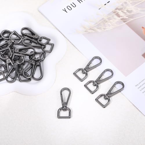 20 Pcs Metal D Ring Swivel Lobster Claw Clasp Snap Hooks Purse Hardware - color: Black, size: 1/2 Inch