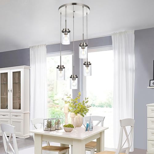 MELUCEE 5-Light Cluster Pendant Lights Stairwell Lighting Brushed Nickel - color: Brushed Nickel, size: 5 Lights-1 Pack Round