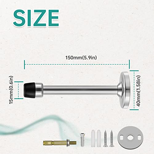 Door Stops, 6 Inch Long Door Stopper, Wall Mount, Rubber Bumper Tips, Brushed Satin Stainless Steel, Silver - color: Silver, size: 6" x 1 Pack