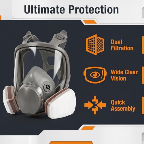 Full Face Respirator Mask with Filters, Gas Masks for Adult, Applicable to Dust, Paint, Chemicals, Gas, Epoxy Resin, DIY etc