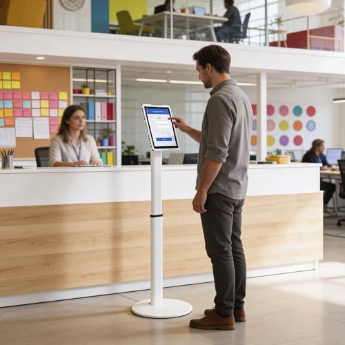 Mount-It! Anti-Theft Universal Tablet Floor Kiosk, Height Adjustable, White - color: White