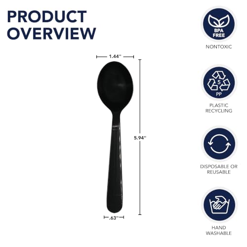 Party Essentials Individually Wrapped Black Plastic Utensil Sets/Heavy Duty Flatware Packs, Soup Spoon, 100 Sets - size: Soup Spoon