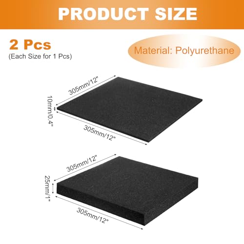 MECCANIXITY 2 Pcs Black Foam Inserts 12"Lx12"Wx1"T & 12"Lx12"Wx0.4"T - size: 12"Lx12"Wx1"T / 12"Lx12"Wx0.4"T