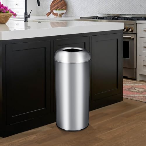 GarveeLife Tall Commercial Trash Can, 65L/17 Gallon, Large Capacity Heavy Duty Stainless Steel Open Top Trash Bin with Sleek Hidden Bag Holder for Restaurant, Office, and Restroom