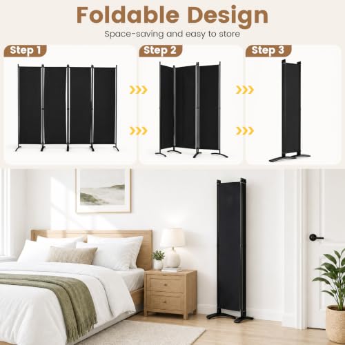 GIANTEX 4-Panel Room Divider, Folding Privacy Screen, 89" x 68", Black - color: Black, size: 89"W x 68"H (4 Panel)