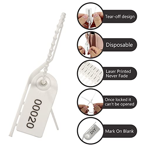 1000 Plastic Security Seals Secure Anti-Tamper Fire Extinguisher Tags Numbered Zip Ties Inspection Tags Breakable Label Tags Pull Tite Safey Tags for First Aid Kits, Clothes,Bags (White) - color: White, size: 1000