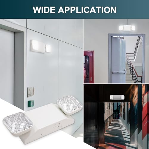 LED Emergency Lights, Two Head Adjustable Commercial Emergency Lights for Business, Power Outages, with Backup Battery (90 Minutes), Hard Wired, 120-277V Fire Resistant (94V-0) UL