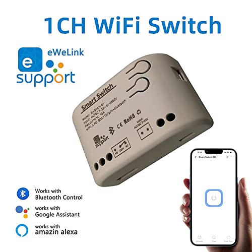 Smart Switch Momentary/Latching WiFi Relay, eWeLink App Bluetooth Control Switch, DIY Smart Home, Compatible with Alexa Google Home - color: 1 Channel AC/DC7V-32V, size: Ewelink