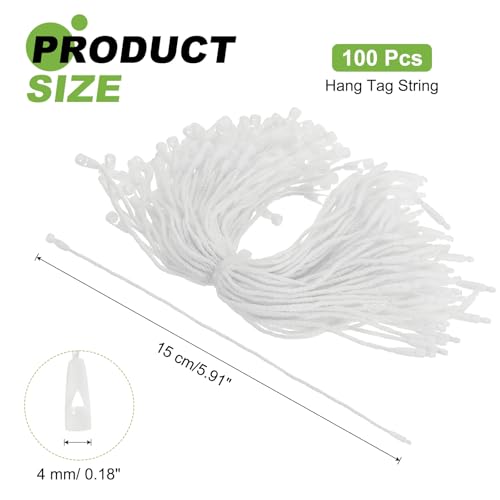 PATIKIL 100 Pcs Cotton Hang Tag String, 6 Inch White Snap Lock Pins Loop Fastener Price Tag Ties for Clothes Shoes Luggage - color: White, size: 6 Inch