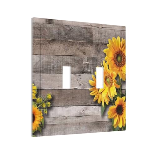 Sunflower Rustic Brown Gray Wood Decorative Switch Plates 2 Gang Double Toggle Outlet Light Switch Cover Wall Plate Electrical Faceplate for Farmhouse Home Decor - color: Sunflower Rustic Brown Gray Wood, size: Double Toggle / 4.9 X 5 IN