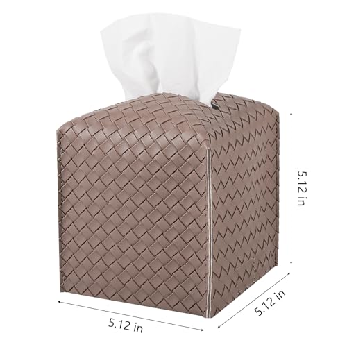 Tissue Box Cover Square Leather Facial Paper Holder, Light Brown - color: Light Brown, size: square