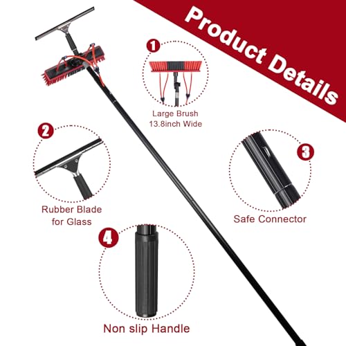16.5ft Water Fed Pole Kit, Rotatable Solar Panel Cleaning Brush & Squeegee, 2 Dusting Brush, Extendable Black Lightweight Pole for Roof Window - color: 16.5ft, size: Small