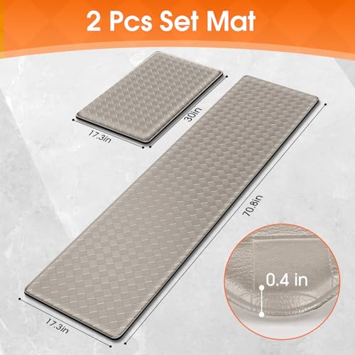 TranquilRelax Kitchen Mats, Cushioned Mats with Extra-Long Runner, Taupe - color: Taupe, size: 2-Piece | 30"+71" | Standard
