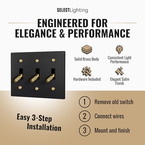 SELECT 3-Gang Solid Brass Toggle Switch, 3-Way Compatible with Faceplate - color: Black with Brass, size: 3 Gang, style: Toggle Switch