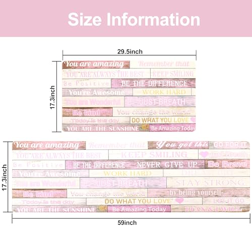 Inspirational Positive Quotes Kitchen Mats for Floor Pink Anti Fatigue Mats for Kitchen Floor Cushioned Waterproof Pink Kitchen Decor Set, 17.3"x 30" and 17.3"x 59" - color: Pink, size: 17"x30"+17"x59"