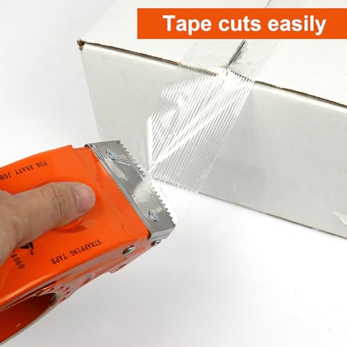 BOMEI PACK Strapping Tape with Dispenser,6 Packs Mono Filament Tape 2 Inch x 30 Yards,Reinforced Fiberglass Packing Tape,Heavy Duty Transparent Strapping Tape for Shipping