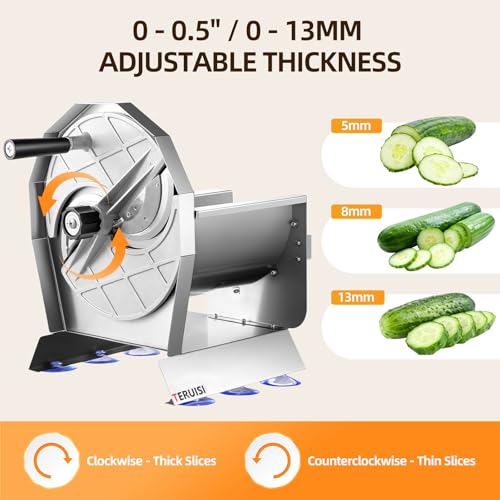 Manual Vegetable Fruit Slicer, Commercial Vegetable Cutter with 0-0.5"/0-13mm Thickness Adjustable, Stainless Steel Veggie Food Slicing Machine for Potatoes Lemons Tomatoes Onions,110V - size: Manual Model