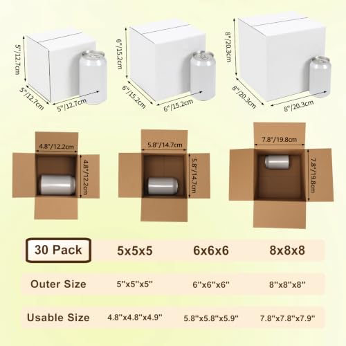 Assorted Shipping Boxes 8X8X8 & 6X6X6 & 5X5X5 Pack of 30, Small shipping box White, 10 PCS Each Corrugated Cardboard Box for Packaging Small Business, Mailing - color: White 30 Pack, size: 8X8X8 & 6X6X6 & 5X5X5