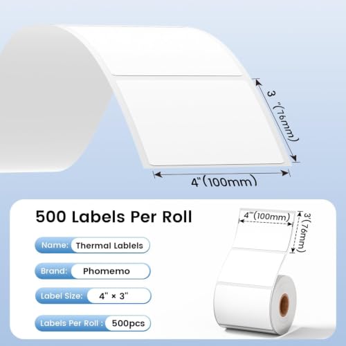 Phomemo 4x3 Thermal Labels for Shipping Label Printer 500PCS Water/Oilproof - color: White, size: 4X3*500