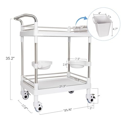 Medical Trolley Cart Mobile Utility Cart with Wheels 220 Lbs Load - color: 2-tier White