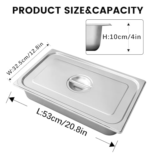 Hotel Pans Deep Steam Table Full Size Pan Set, Steam Table Pans with Lids, Stainless Steel Commercial Food Storage Containers Stackable Metal Steamer Pan(4" Deep 6 Pack, 1/1 Size) - color: 4" Deep 6 Pack